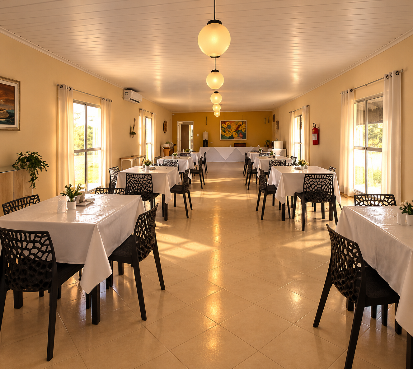 Salão de café da manhã do Hotel Veredas com mesas postas e luz natural